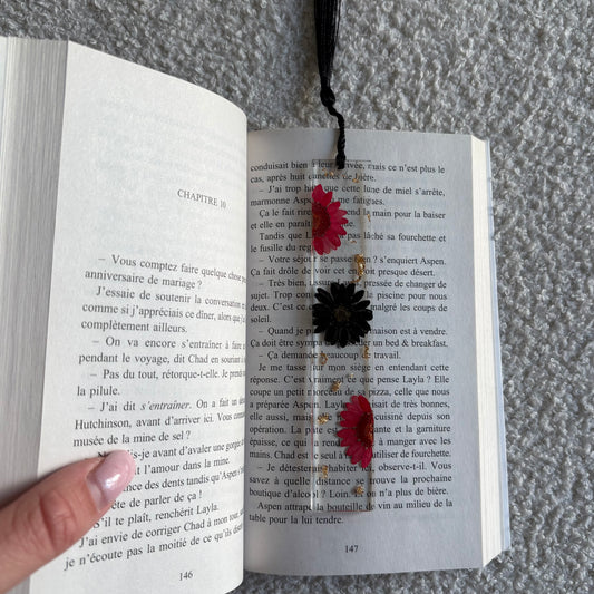 Marque page (rectangulaire - fin) - Fleurs noir et rouge