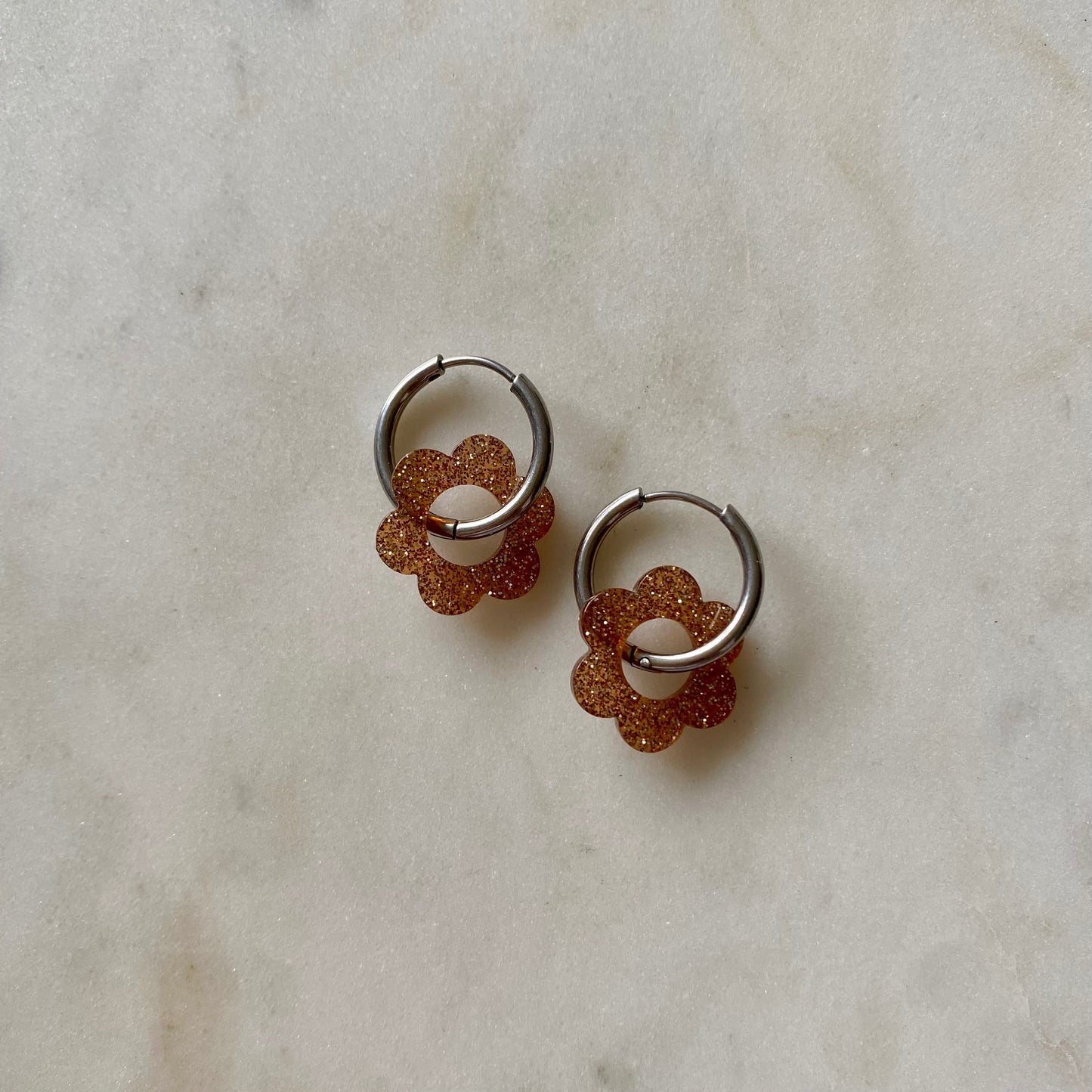 Boucles d’oreilles Pivoine - Pailleté bronze