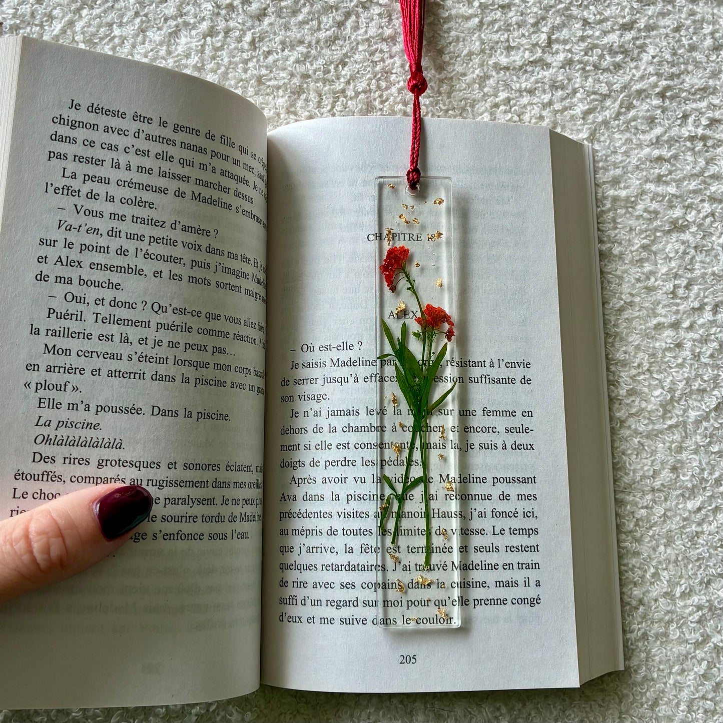 Marque page (rectangulaire - fin) - Bouquet rouge