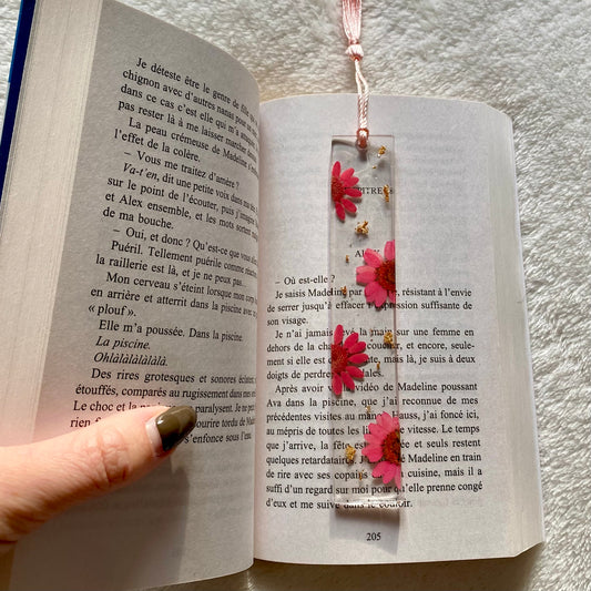 Marque page (rectangulaire - fin) - Marguerites roses