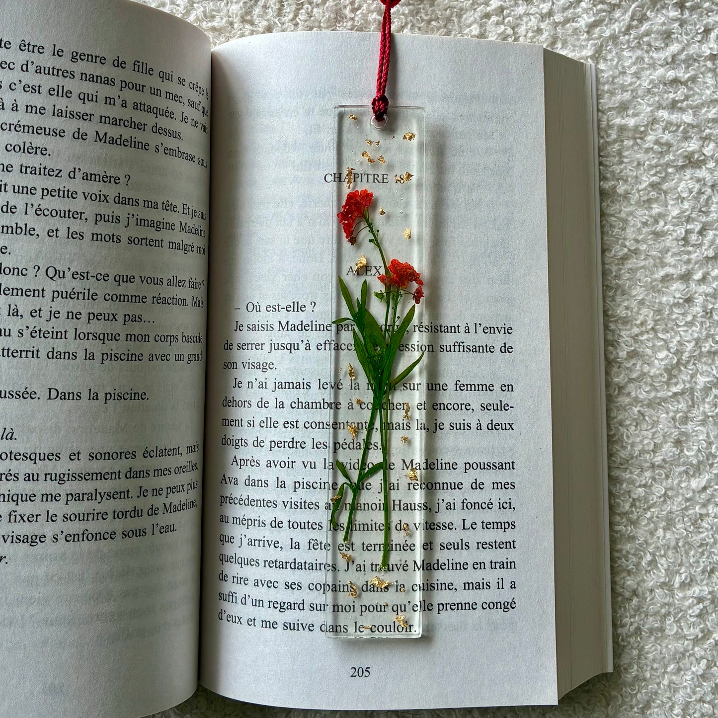 Marque page (rectangulaire - fin) - Bouquet rouge