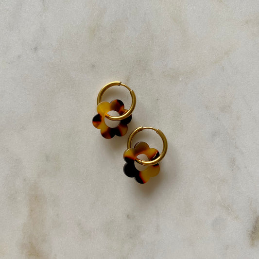 Boucles d’oreilles Pivoine - Écaille de tortue marron