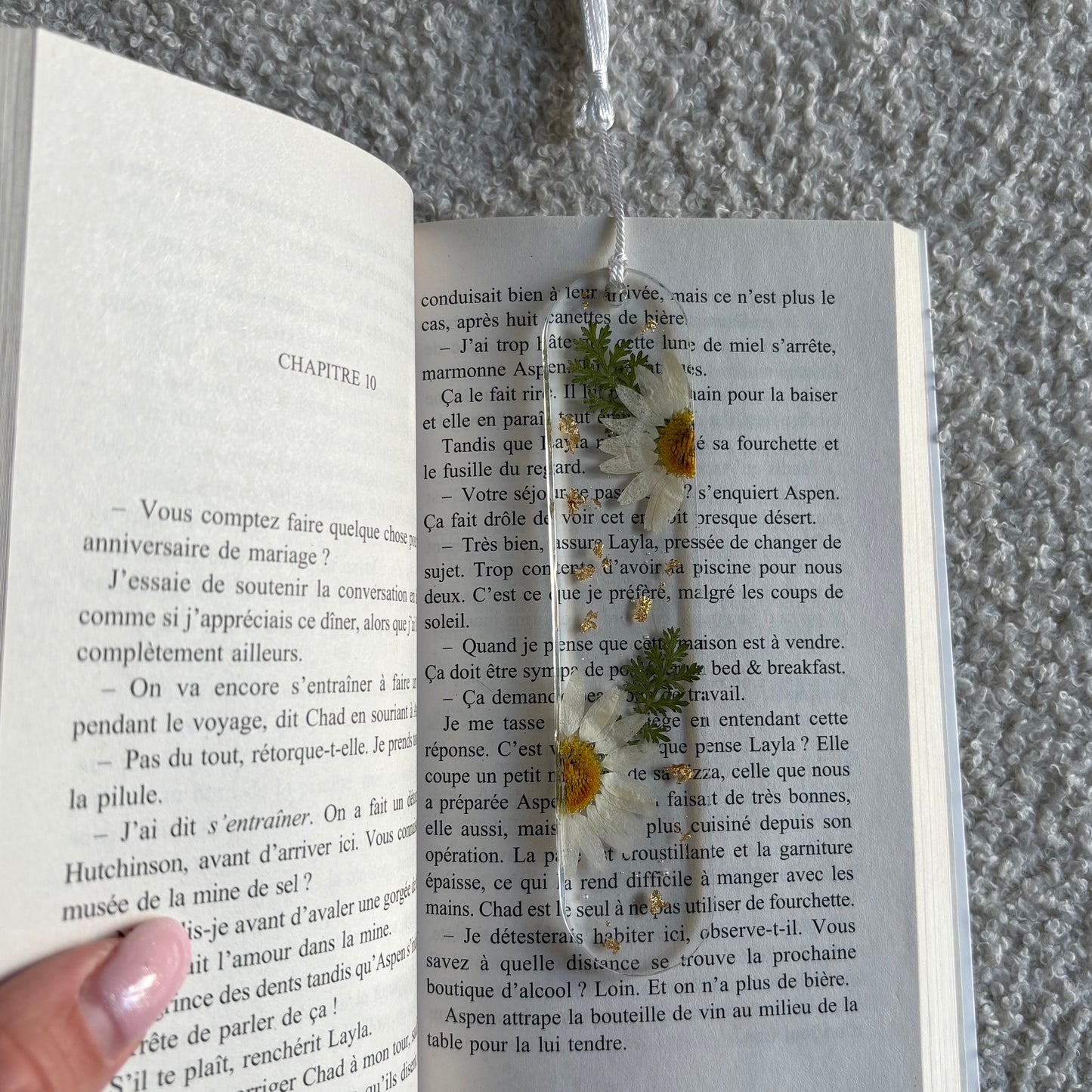 Marque page (arrondi - épais) - Marguerites blanches