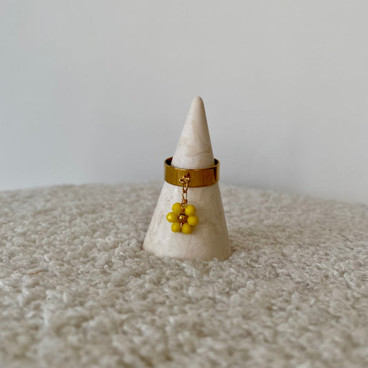 Bague fine dorée - Fleur jaune