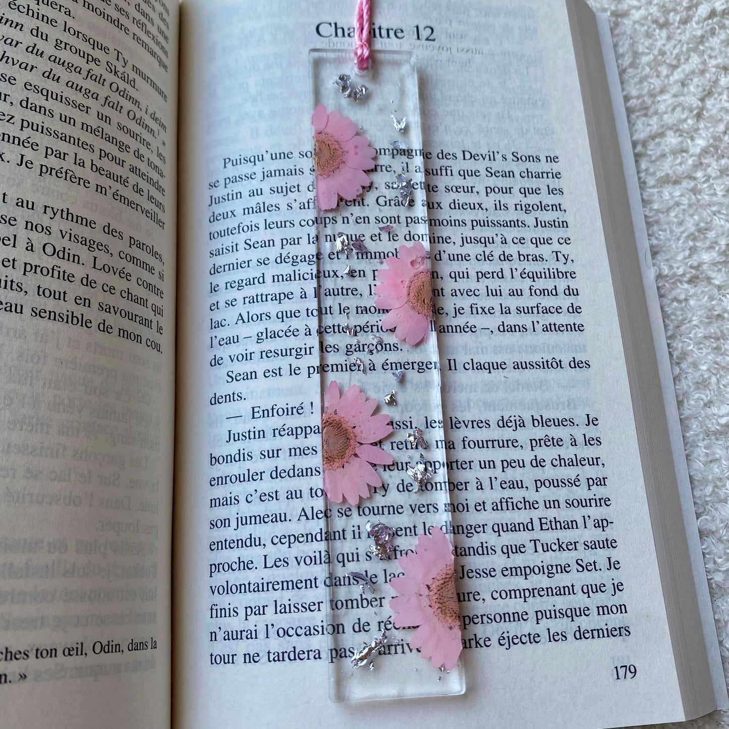 Marque page (rectangulaire - fin) - Marguerites roses pâles
