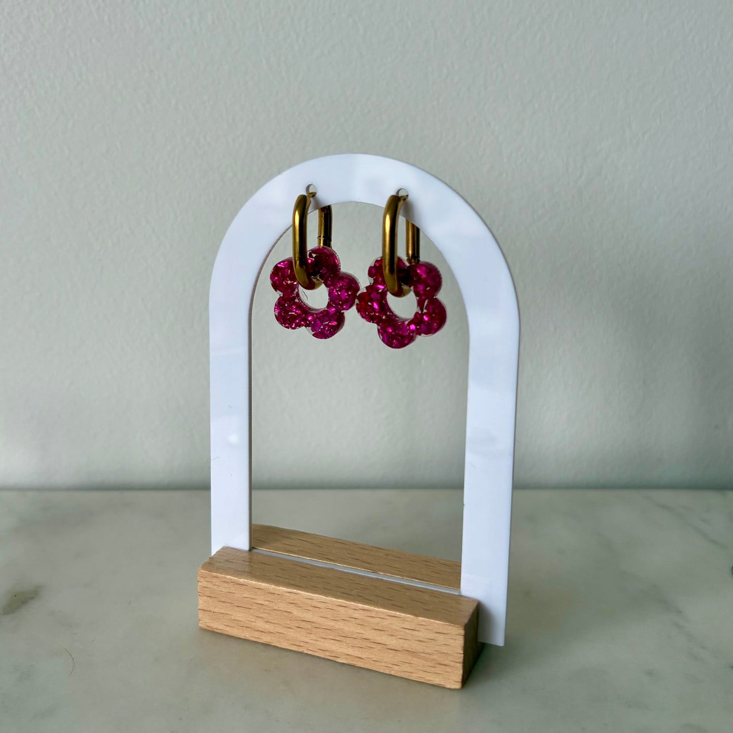 Boucles d’oreilles Camélia - Cristaux fushia