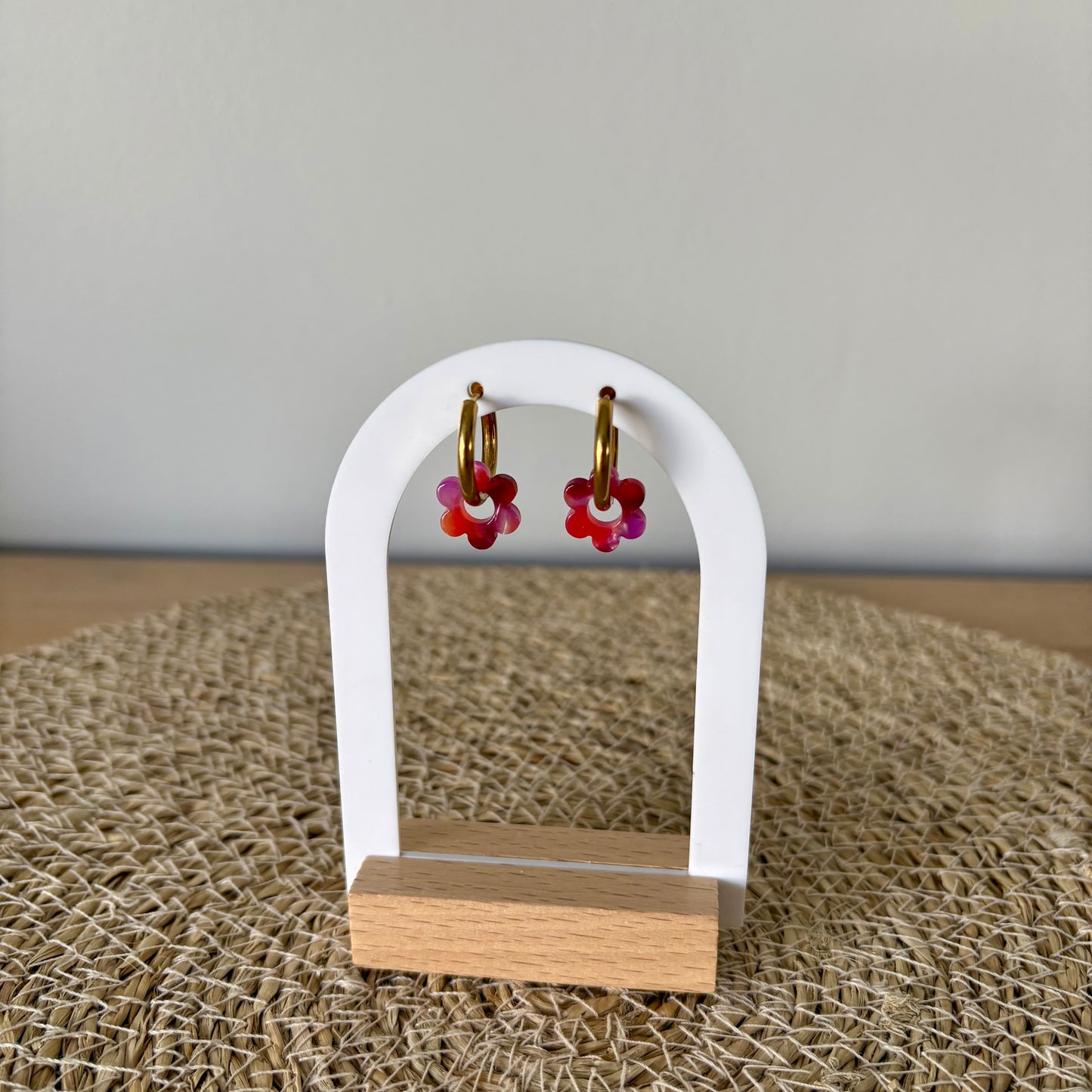 Boucles d’oreilles Minis Pivoines - Corail et violet