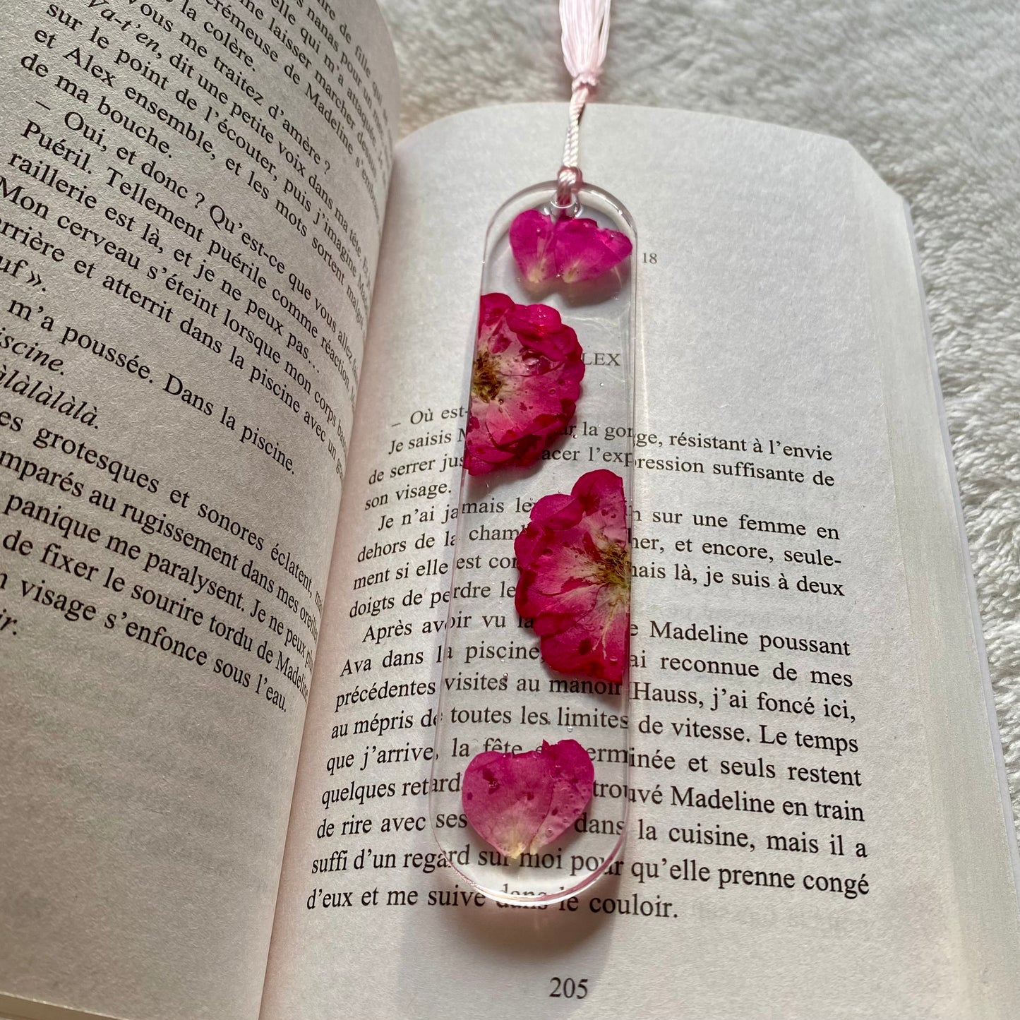 Marque page (arrondi - épais) - Fleurs fushia