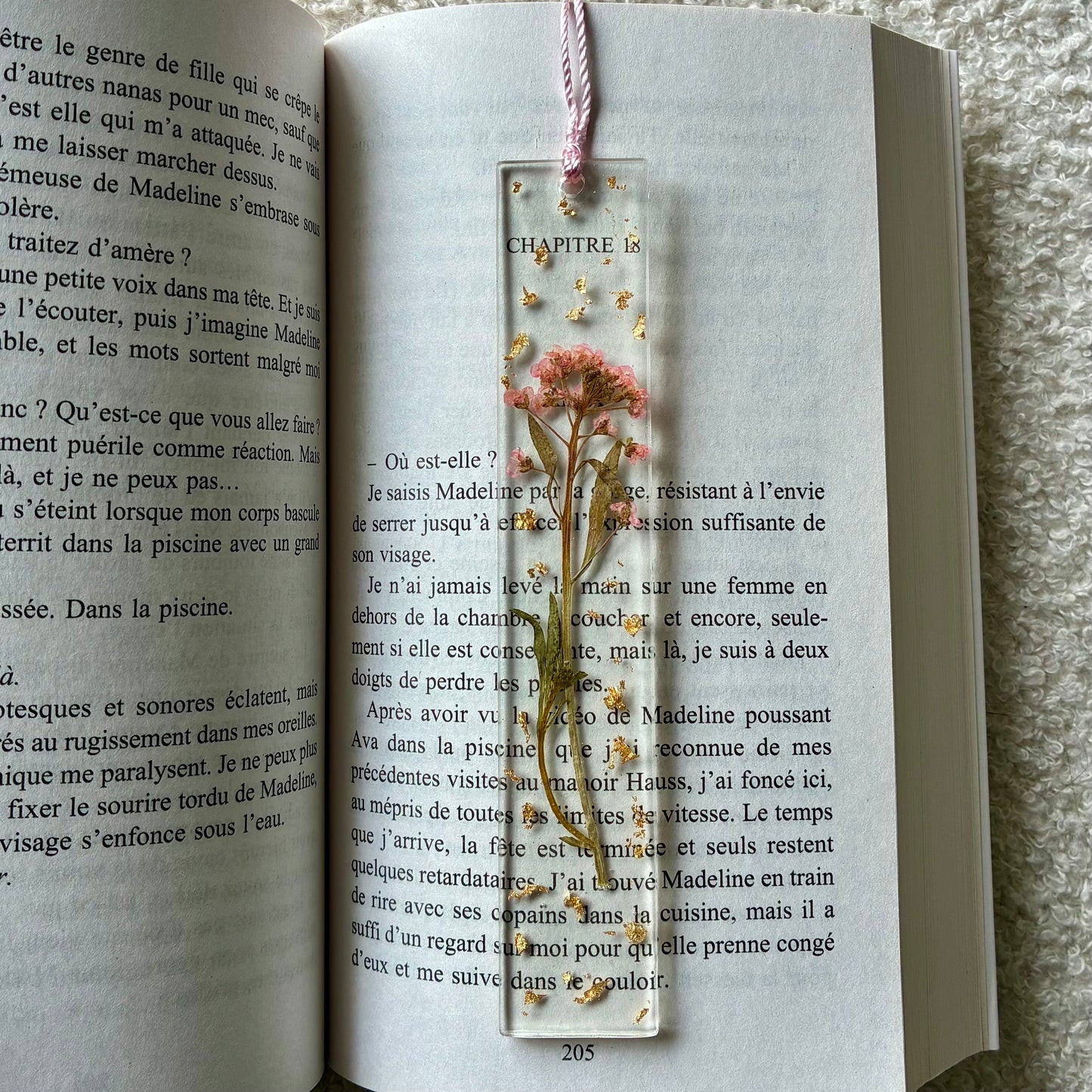 Marque page (rectangulaire - fin) - Bouquet rose pâle