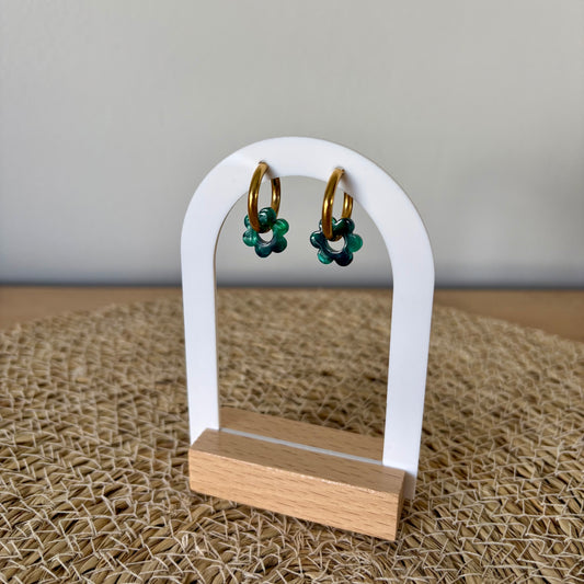 Boucles d’oreilles Minis Pivoines - Vert sapin