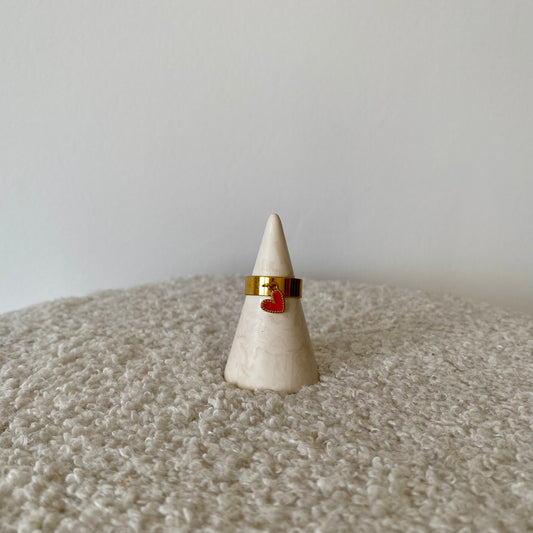 Bague fine dorée - Coeur orange