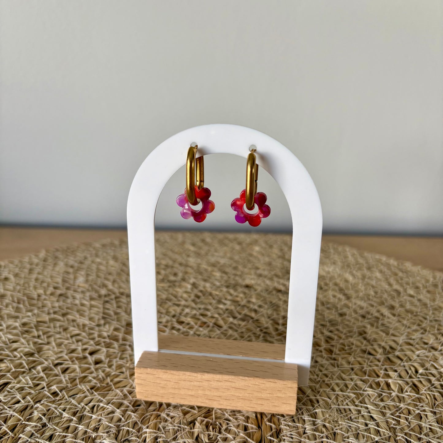Boucles d’oreilles Minis Pivoines - Corail et violet