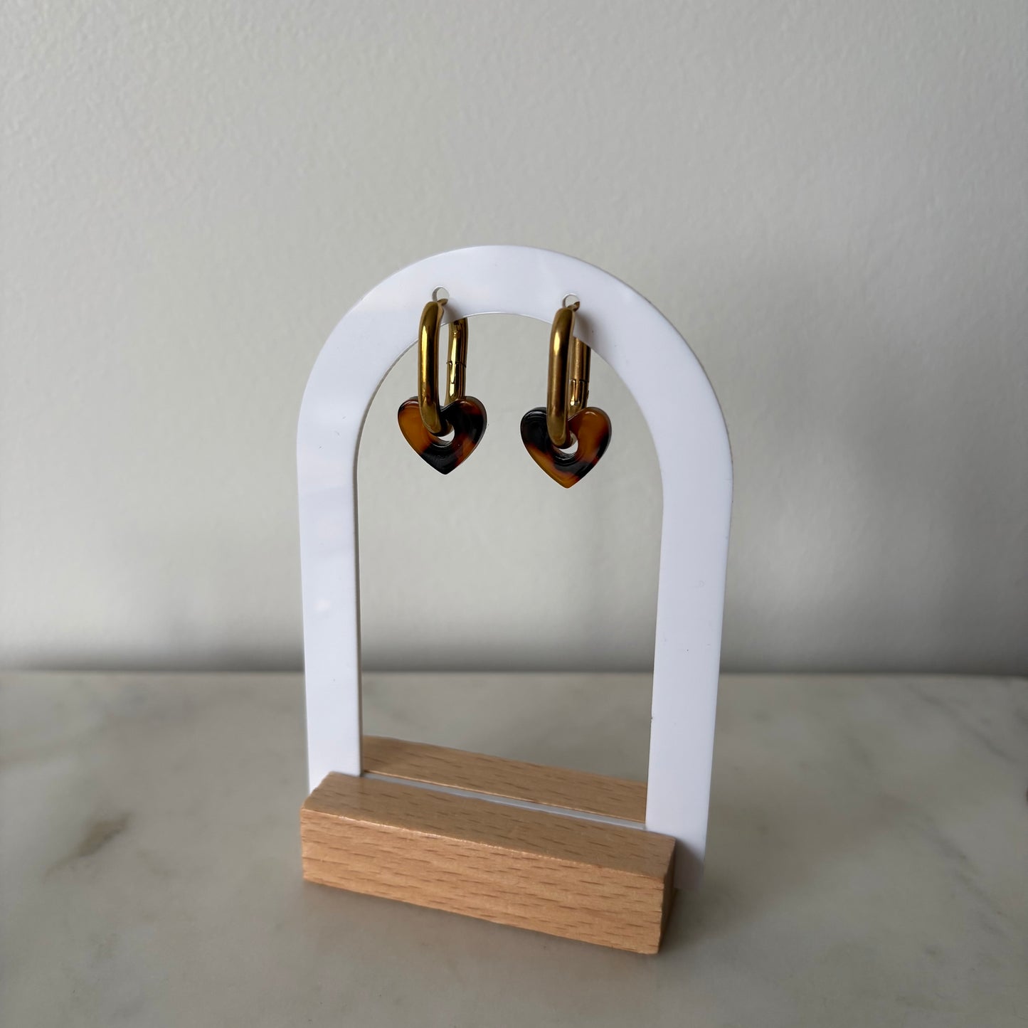 Boucles d’oreilles - Petits cœurs terrazzo marron