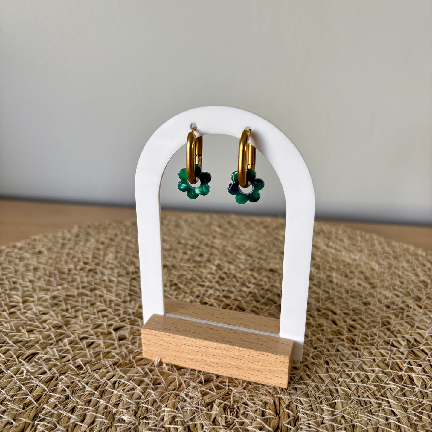 Boucles d’oreilles Minis Pivoines - Vert sapin