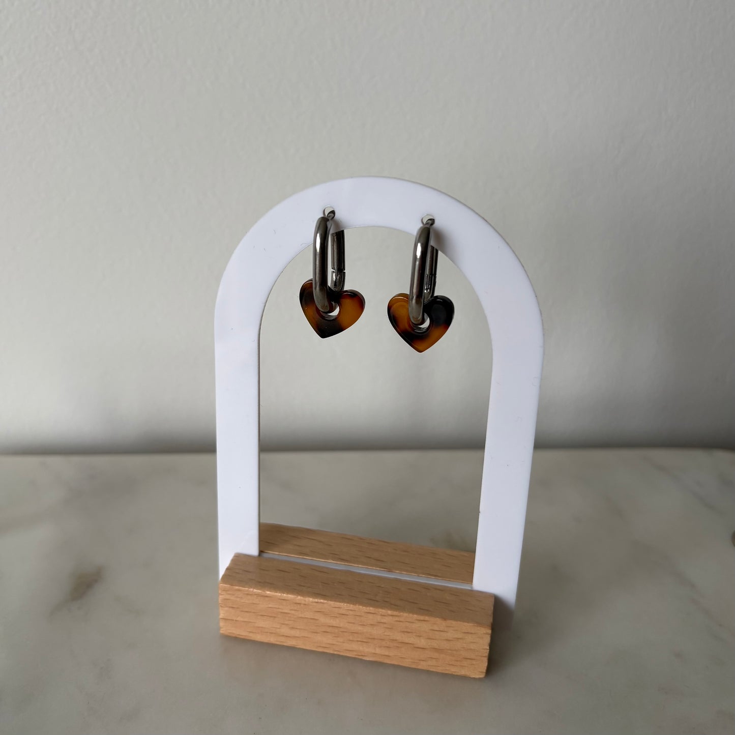 Boucles d’oreilles - Petits cœurs terrazzo marron