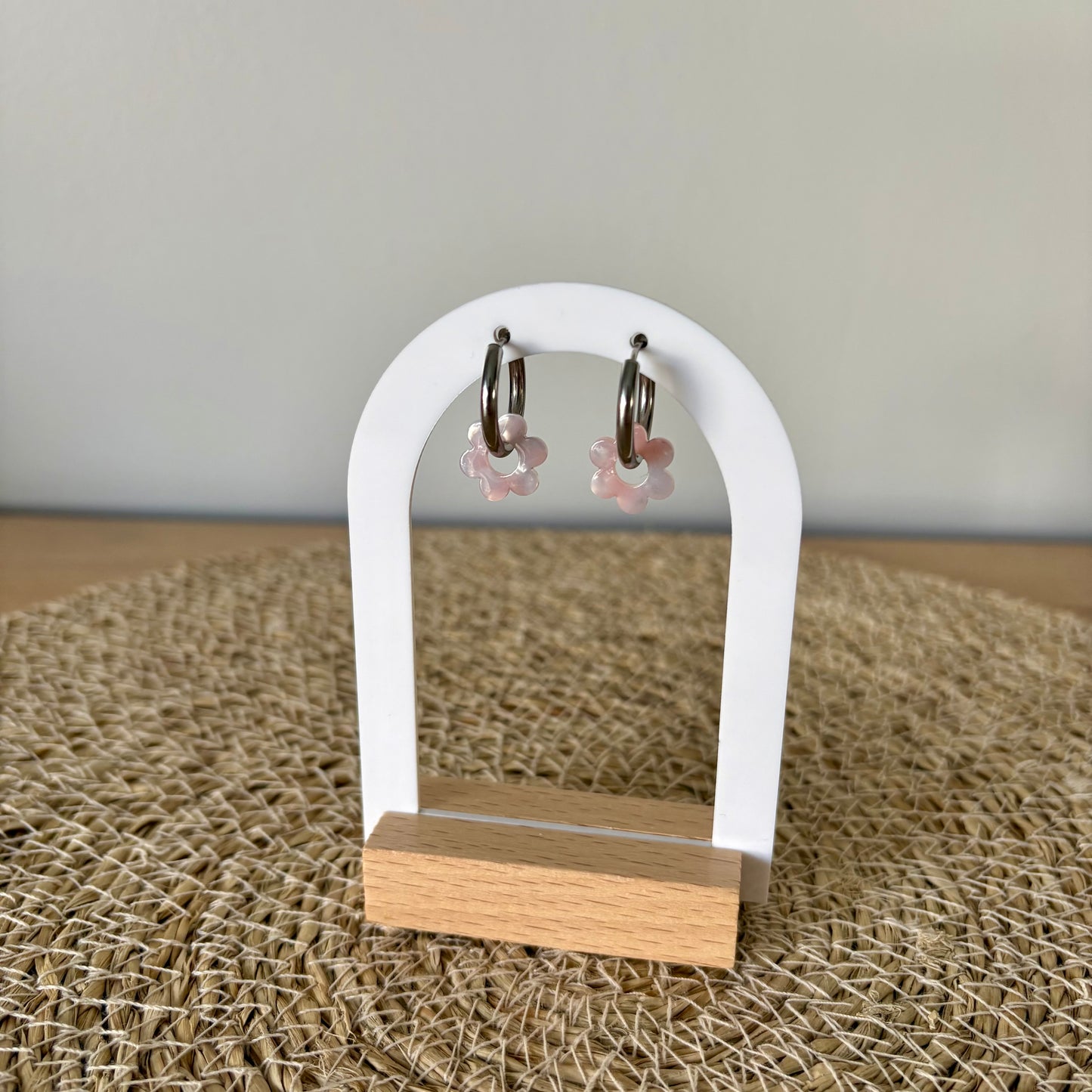 Boucles d’oreilles Minis Pivoines - Rose et gris pastel