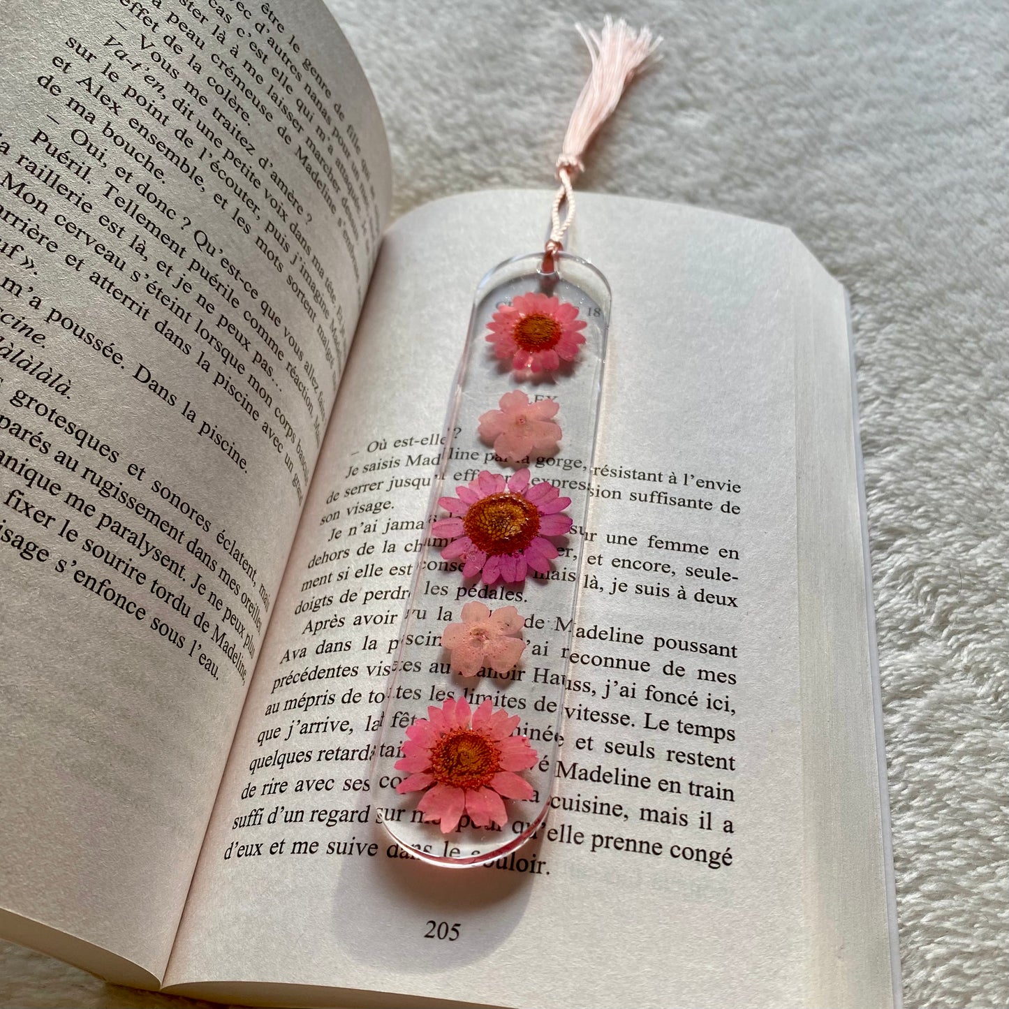 Marque page (arrondi - épais) - Fleurs roses