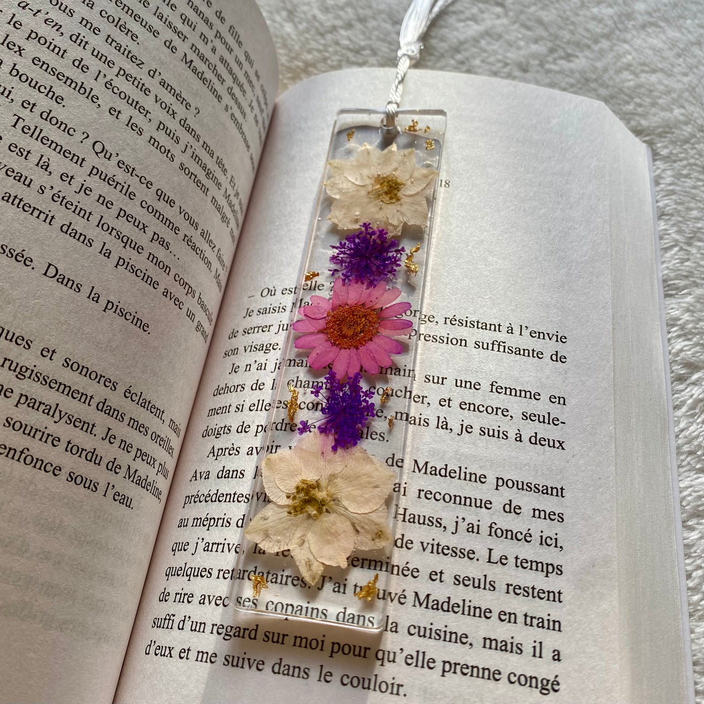 Marque page (rectangulaire - épais) - Fleurs violettes, roses et blanches