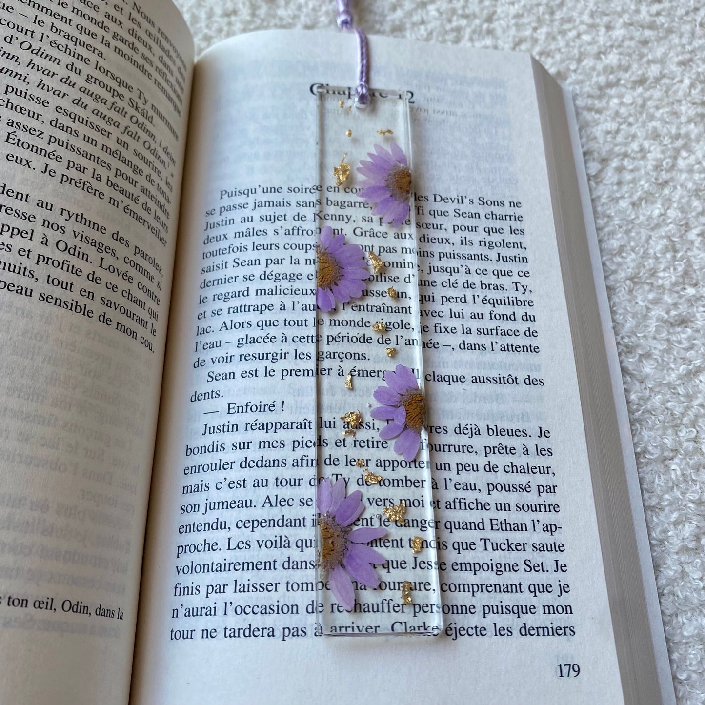Marque page (rectangulaire - fin) - Marguerites lilas