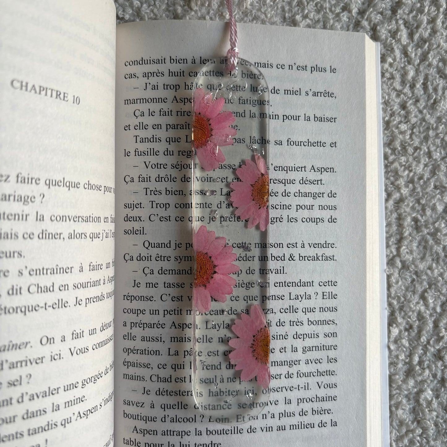Marque page (arrondi - épais) - Marguerites roses